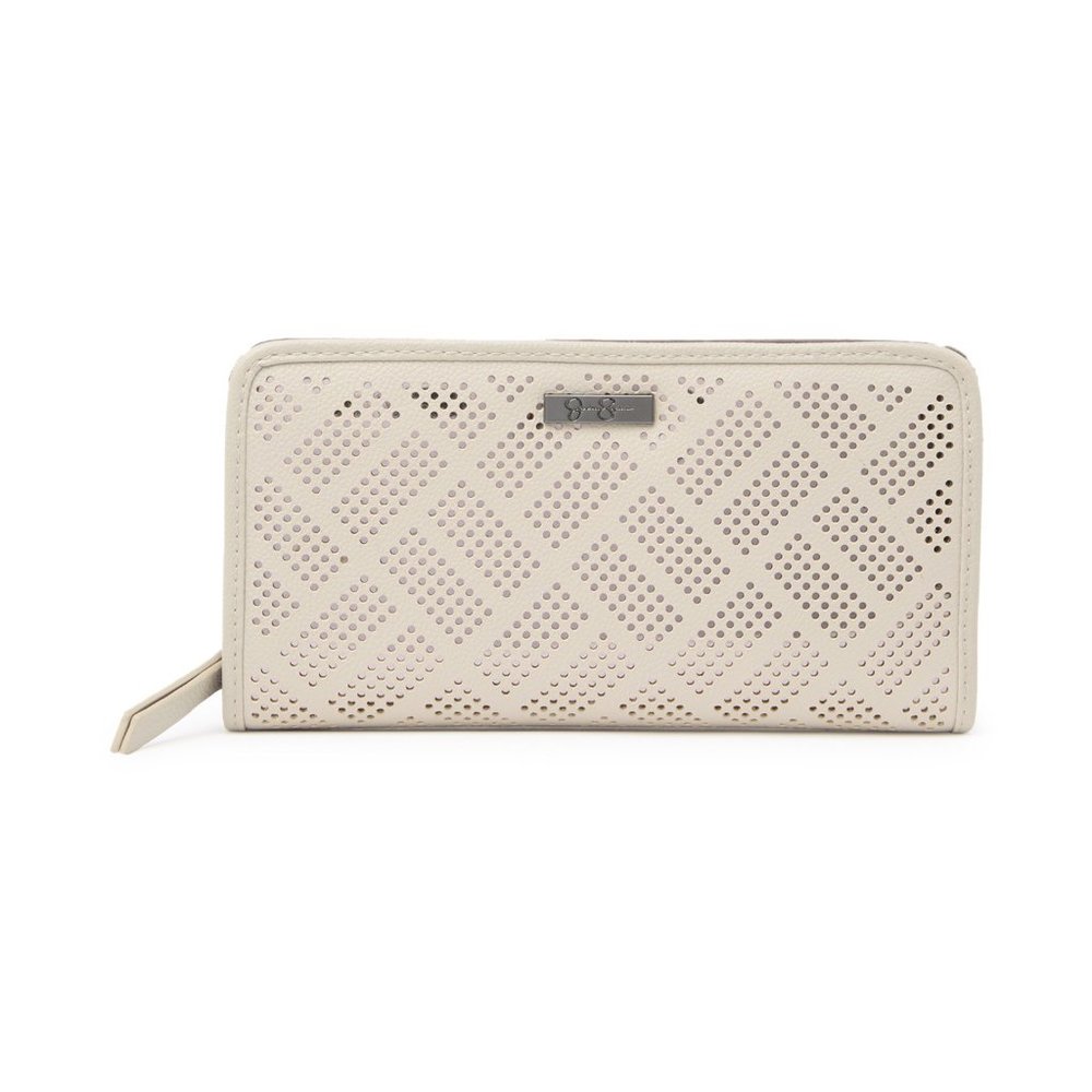 JESSICA SIMPSON Ronette Credit Card Zip-Around Perforated Beige Wallet